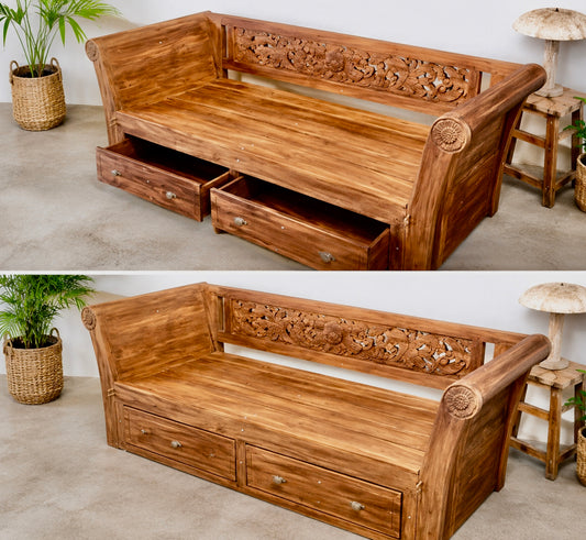 Batubulan Yanto Teak Daybed with 2 Drawers. Double size (Natural finish)