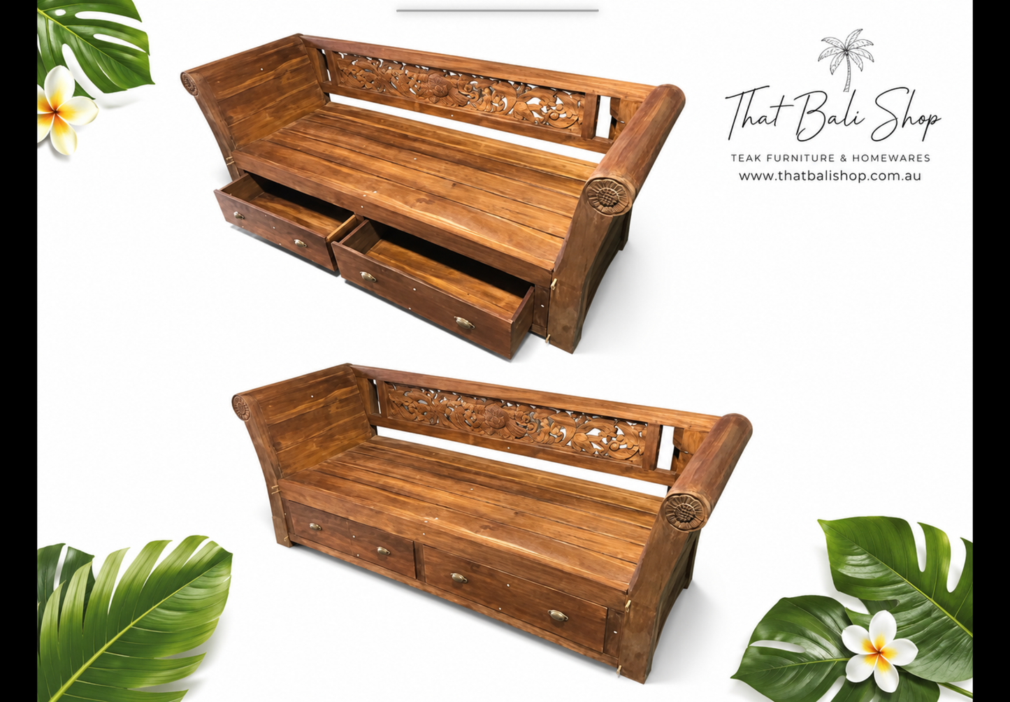 Batubulan Yanto Teak Daybed with 2 Drawers. Double size (Natural finish)