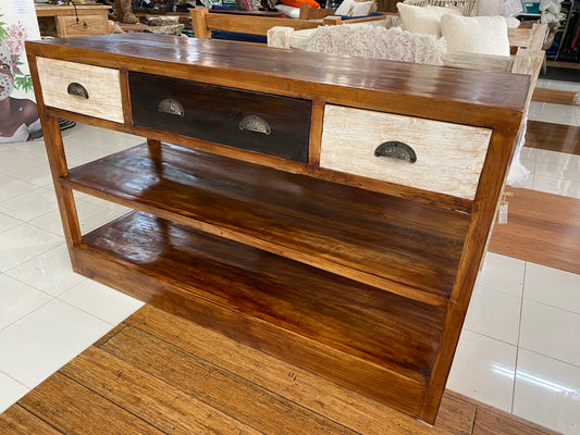 Batubulan Teakwood cabinet/ sideboard 3 drawer 2 shelf  unit 180 cm long