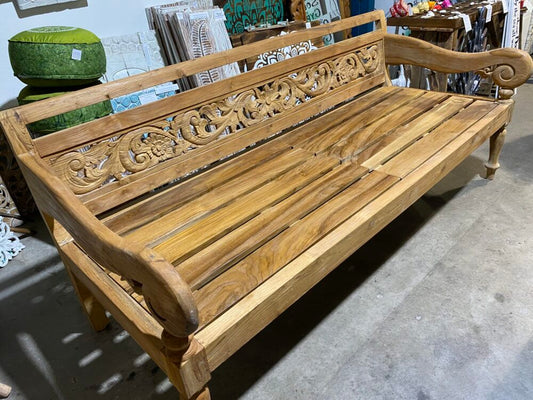 Mas "Kuno" Recycled Teak Hand Carved Day Bench / Daybed (Natural)