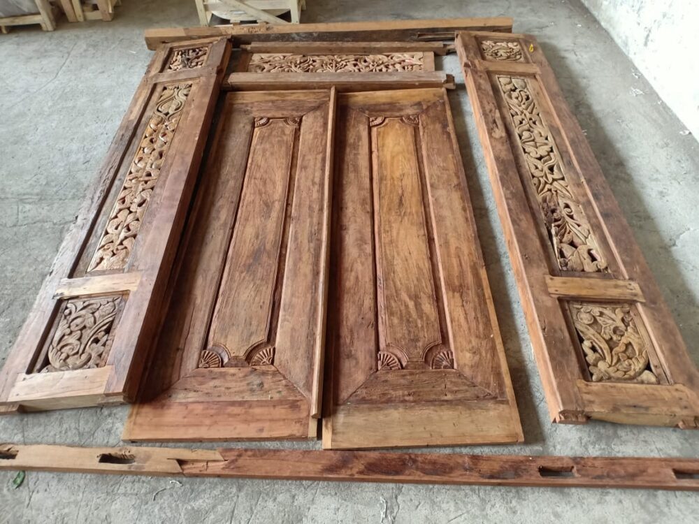 Antique Original Pre used Teak Door natural finish with handcarving