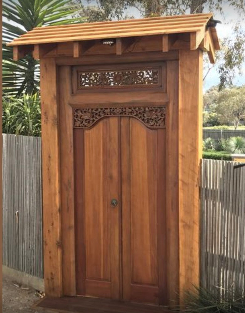 Recycled Teak Temple Door Hand carved Detail Natural wash finish 258cm x 146cm