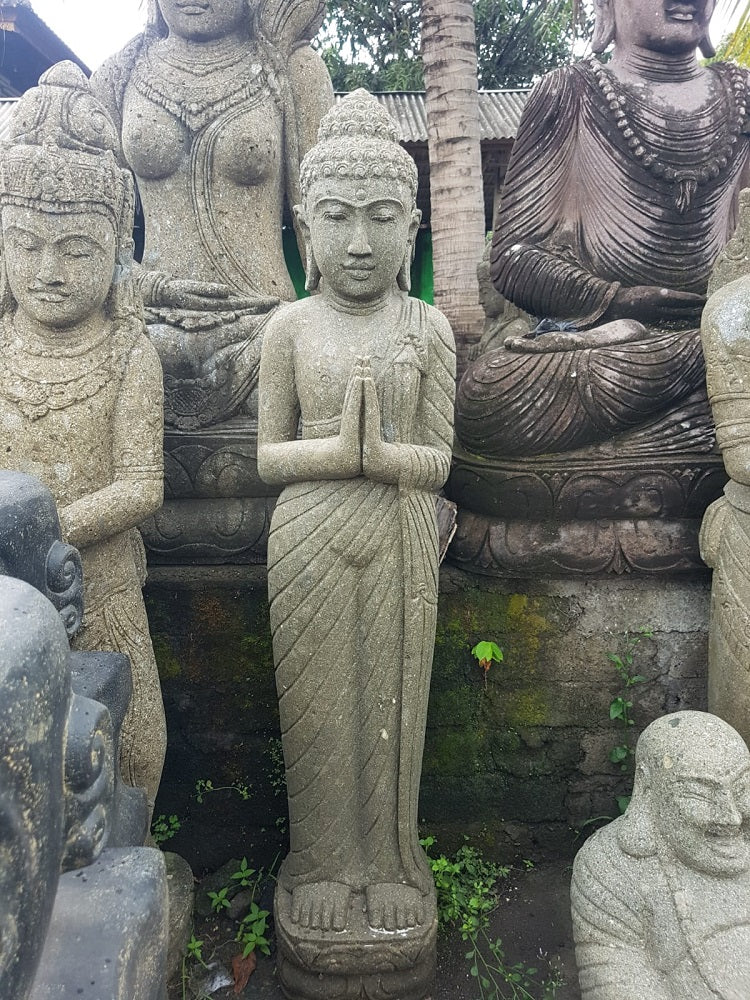 Buddha Standing Lava stone 150cm Namaste/Welcome