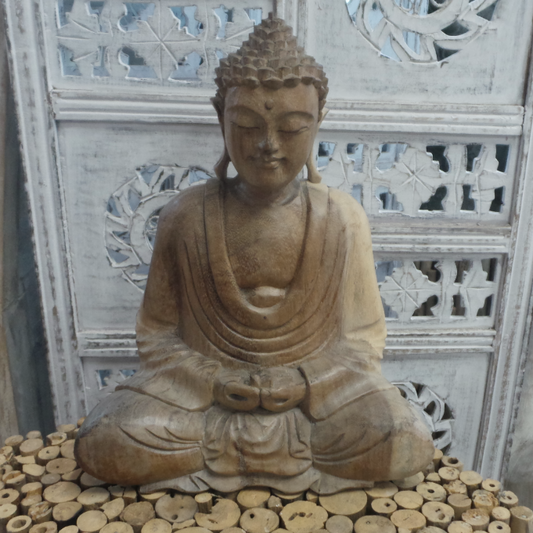 Meditating Wood Buddha hand carved