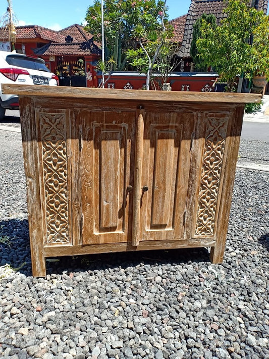 Recycled Teak Cabinet with carved side panels 2 door
