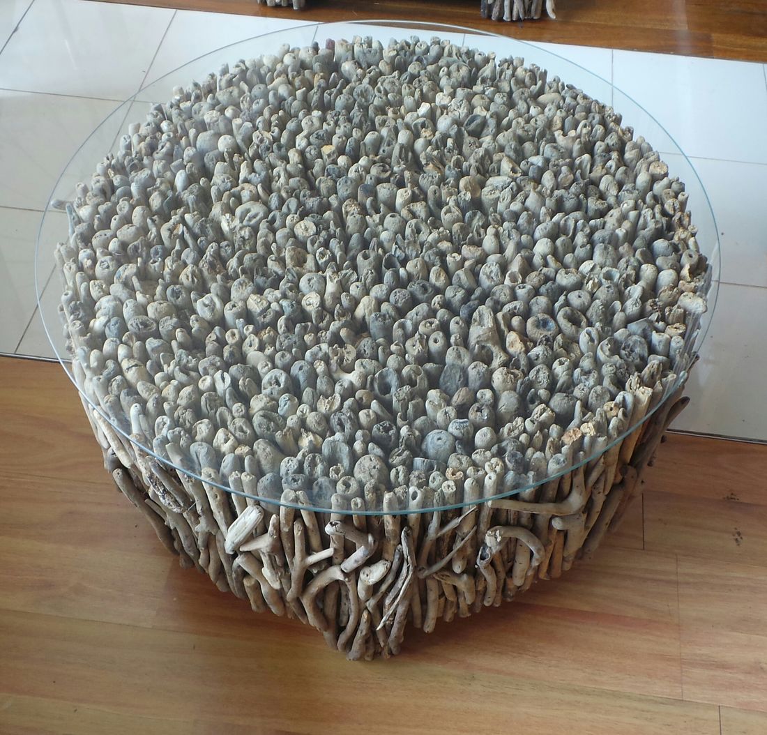 Driftwood round glass coffee table 70cm