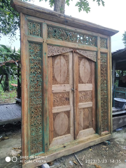 Antique Original Pre used Javanese Teak Door natural finish with carving