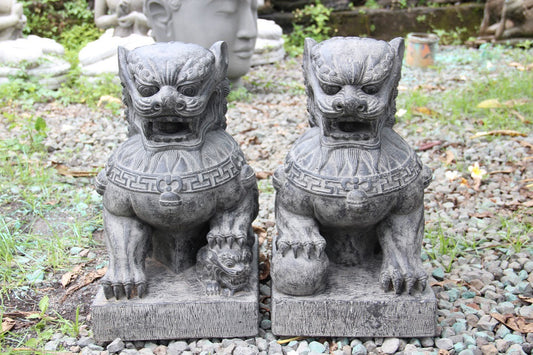 Temple Guardian Lions/FOO Dogs set cast cement approx 55cm(h)