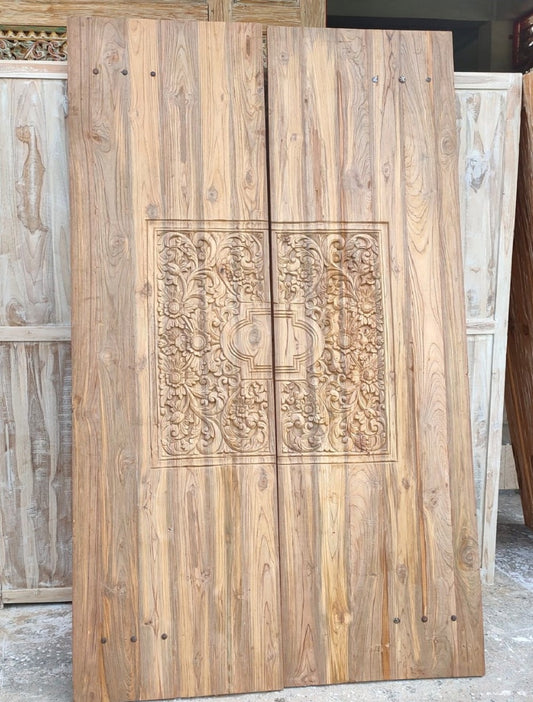 Door Panels Set  Recycled Teak Carved Natural  stain finish