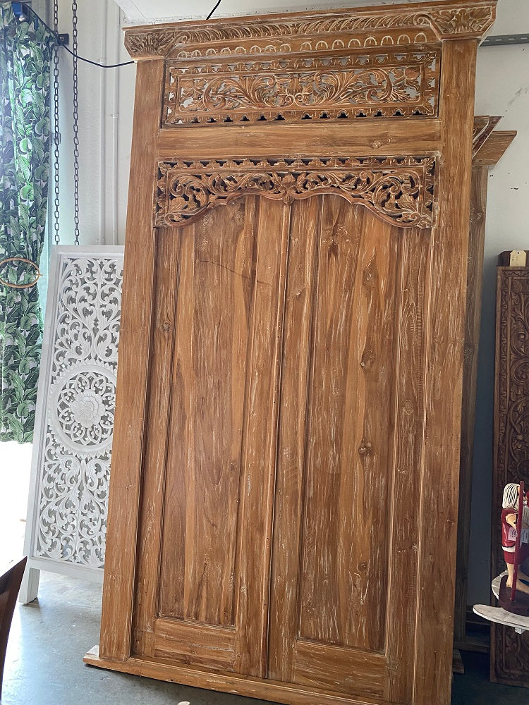 Recycled Teak Temple Door Hand carved Detail Natural wash finish 258cm x 146cm
