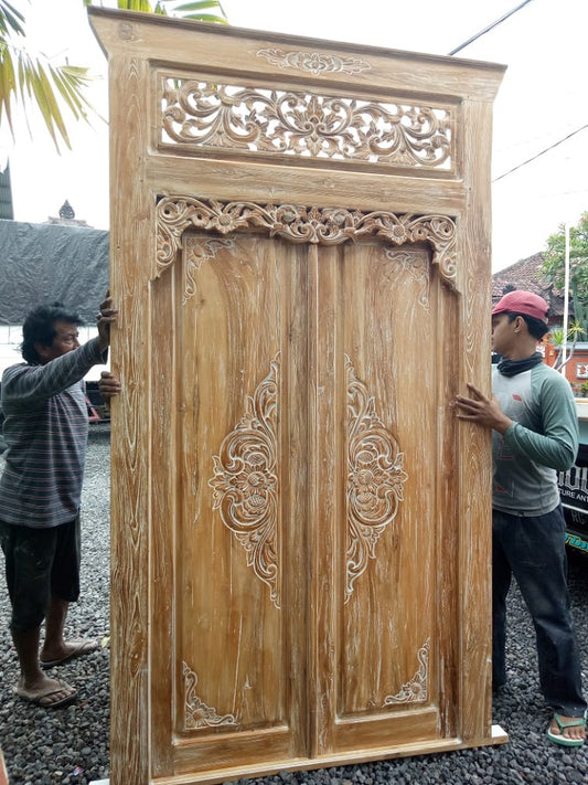 Teak Temple Doors with Hand Carving Detail