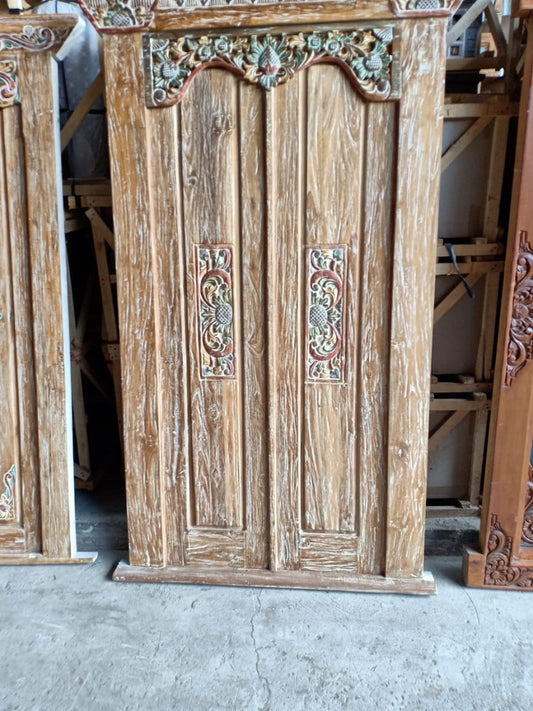 Balinese  Recycled Teakwood  Door with hand Carved painted panels