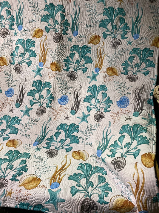Bedspread Cotton Batik Shell Seaweed Print Queen