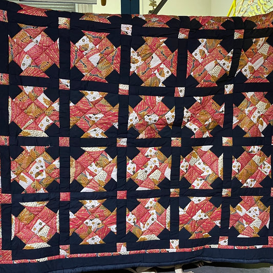 Bedspread Traditional Batik Patchwork Red/Black