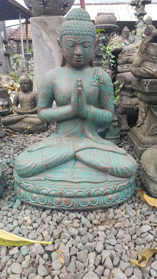 Namaste / Pray Buddha cement 80cm Burnish Green