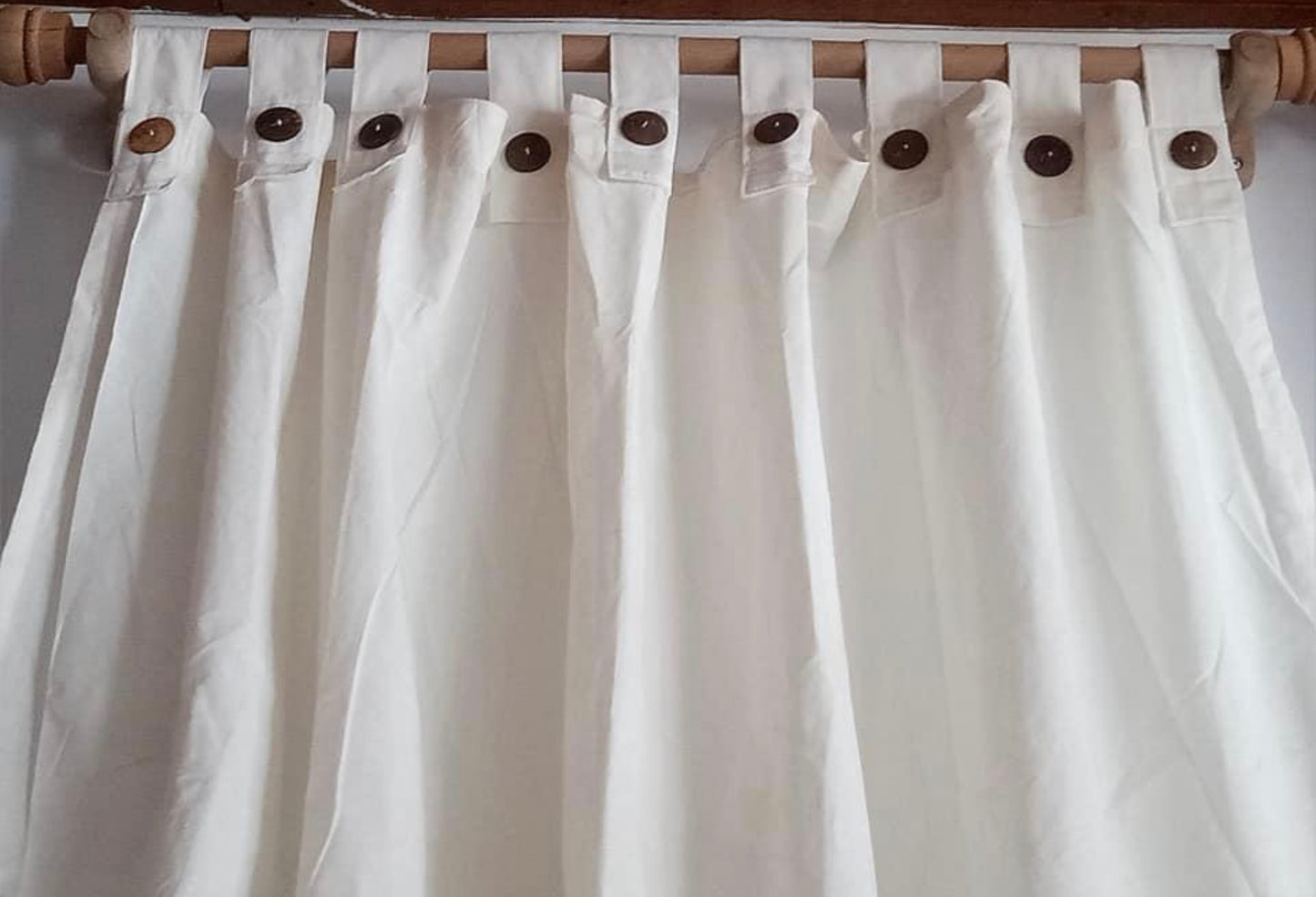 Curtain Calico Natural with velcro tabs feature coconut button
