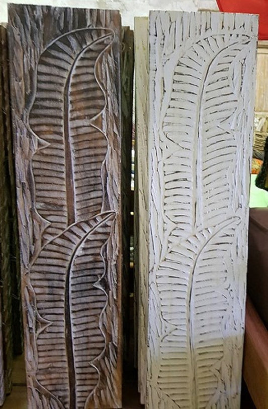 Timber hand carved Leaf panel 1mtr x 25cm
