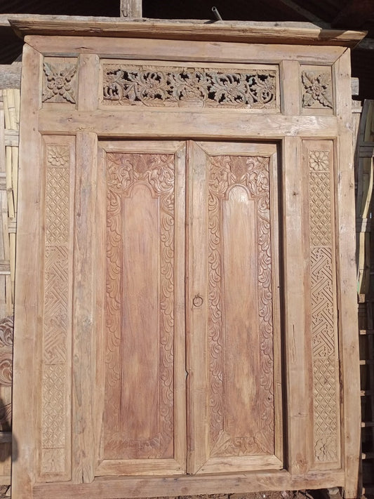 Antique Original Pre used Teak Door natural finish with hand carving