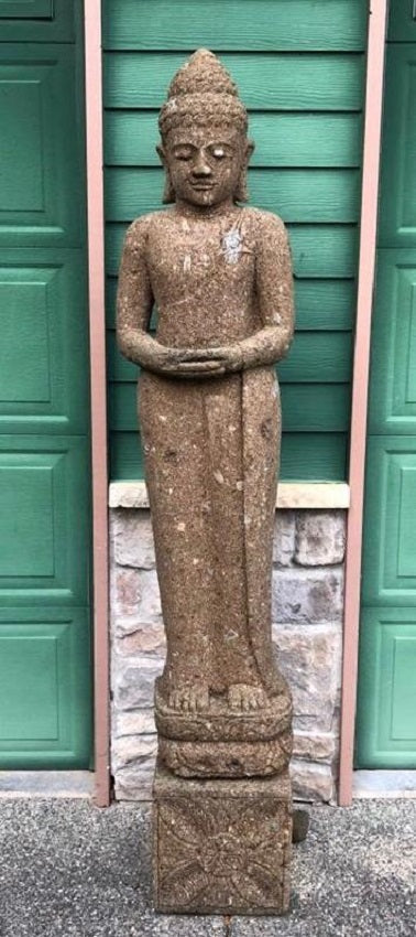 Buddha Lavastone (Greenstone) 155cm(h) in robes standing Meditation
