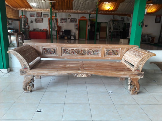 Kartini Ubud Handpainted Carved Detail Recycled Teak Daybed Single
