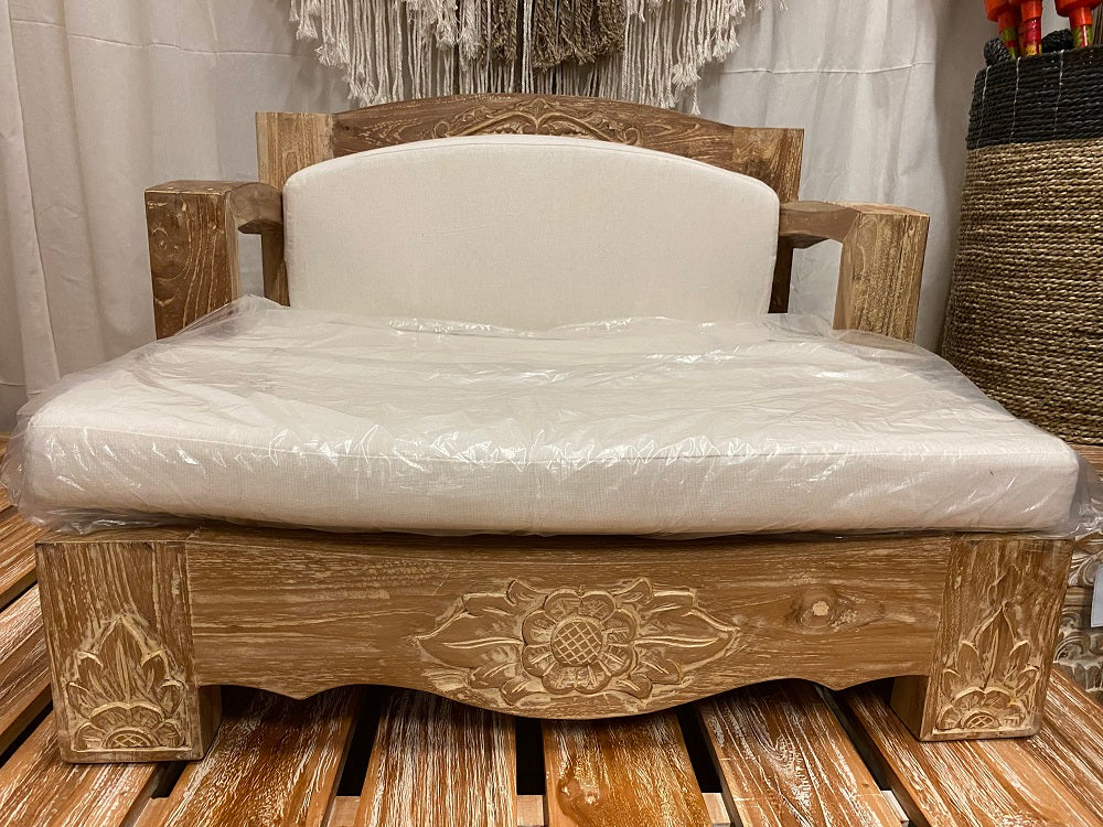 Recycled Teak Meditation Chair carved. (cushions included)