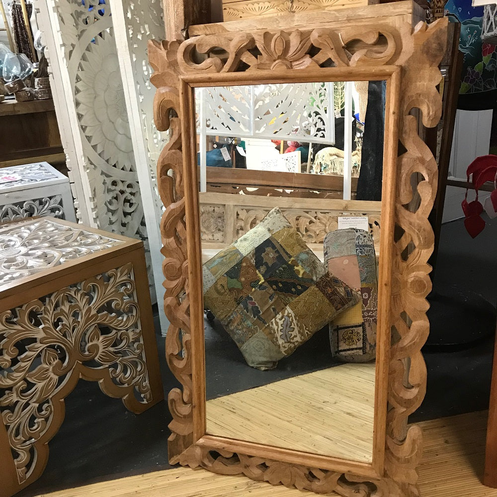 Timber Natural or white Hand carved Mirror 1 mtrx 60 cm
