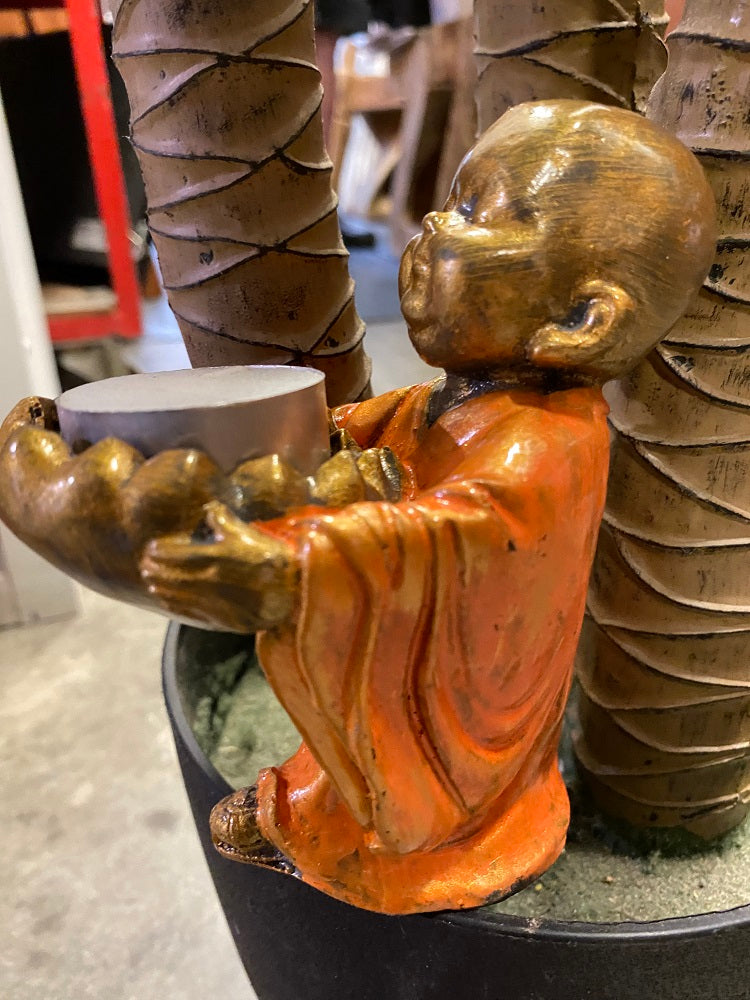 Standing Monk with 'begging' bowl resin 13cm tea light holder