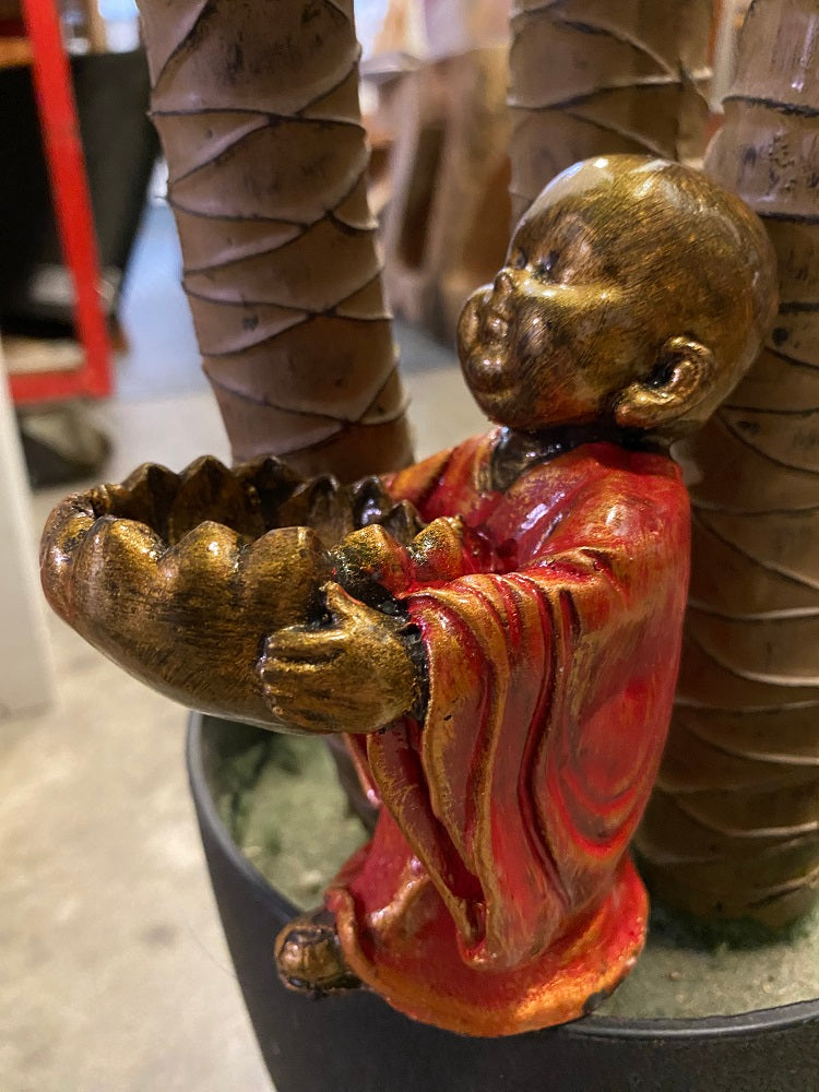 Standing Monk with 'begging' bowl resin 13cm tea light holder