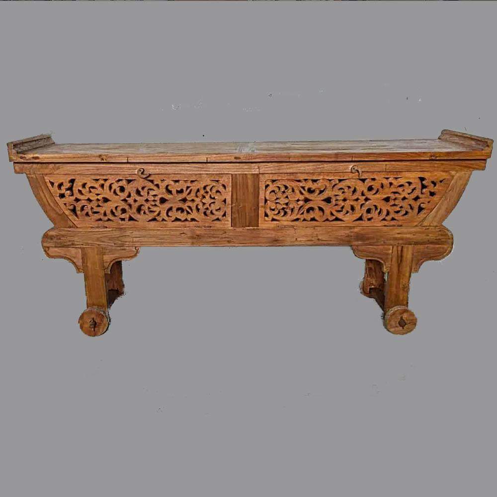 Mas Recycled Teak carved Sideboard with wheels