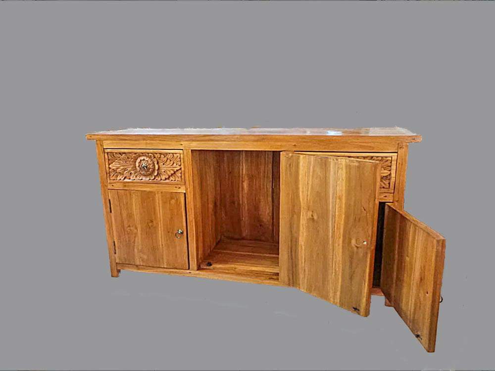 Recycled Teak Carved 160cm cabinet 2 carved drawer 3 door