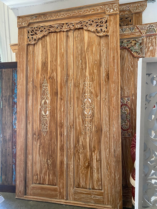 Teak Temple Door Hand carved Detail Natural wash finish