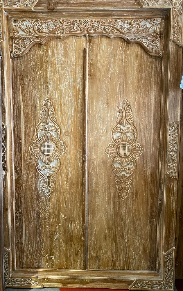 Recycled Teak Balinese Door Carved panels front and back 240cmx150cmw